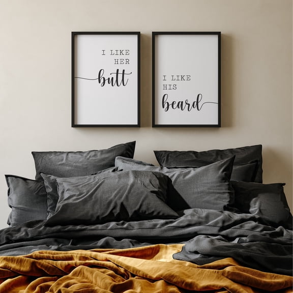 I Like Her I Like His Beard Bedroom Couple Quote Wall Art Set 2 Stretched Canvas 8x12