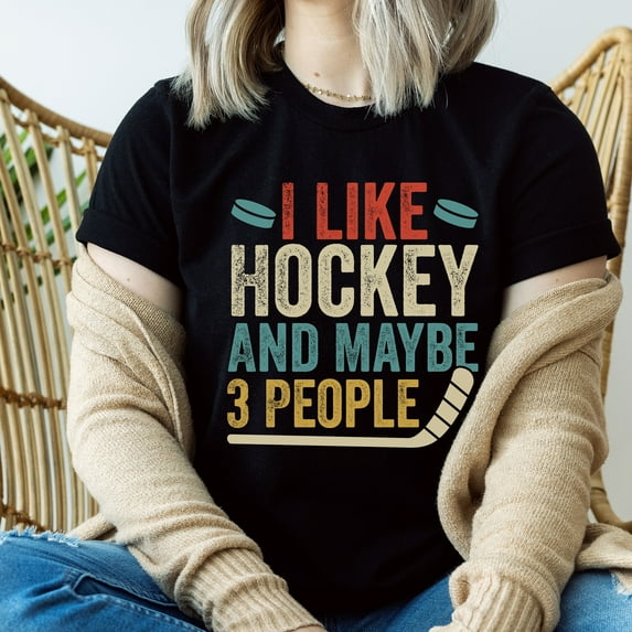 I Like Hockey and Maybe 3 People Shirt, Hockey Sports Tee, Ice Hockey Shirt, Gift for Hockey Player, Hockey Game Day T-shirt (Colors:Dark Grey Heather; Sizes:L;)