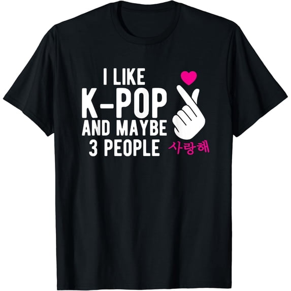 I Like K-Pop and Maybe 3 People KPop Hand Symbol T-Shirt Black 2X-Large
