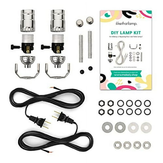 I Like That Lamp DIY Lamp Wiring Kit - Silver Socket + 12FT Black Cord (2 Pack) - For Making & Fixing Table or Floor Lamps - Repair & Rewire Antique or Vintage Lighting Fixtures - Complete Hardware