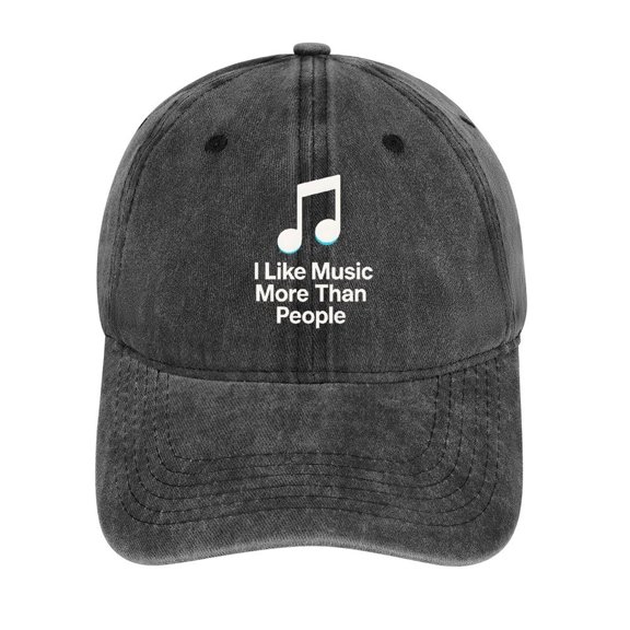 I Like Music More Than People Charcoal Cotton Baseball Cap for Men Women, Outdoor Casual Adjustable Hat