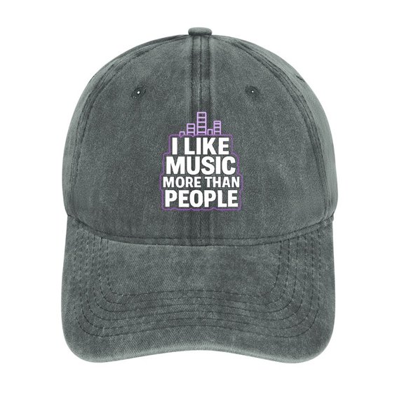 I Like Music More Than People Gray Cotton Baseball Cap Dad Hat – Washed Adjustable Hat for Men Women