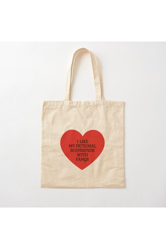 I Like My Fictional Boyfriends With Fangs Canvas Tote Bags, Reusable Shopping Bag