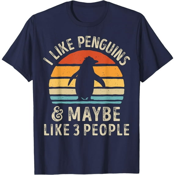 I Like Penguins and Maybe 3 People Funny Retro Bird Softstyle Unisex T-Shirt,Navy Color,Size YXS