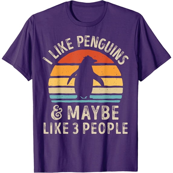 I Like Penguins and Maybe 3 People Funny Retro Bird Softstyle Unisex T-Shirt,Purple Color,Size M