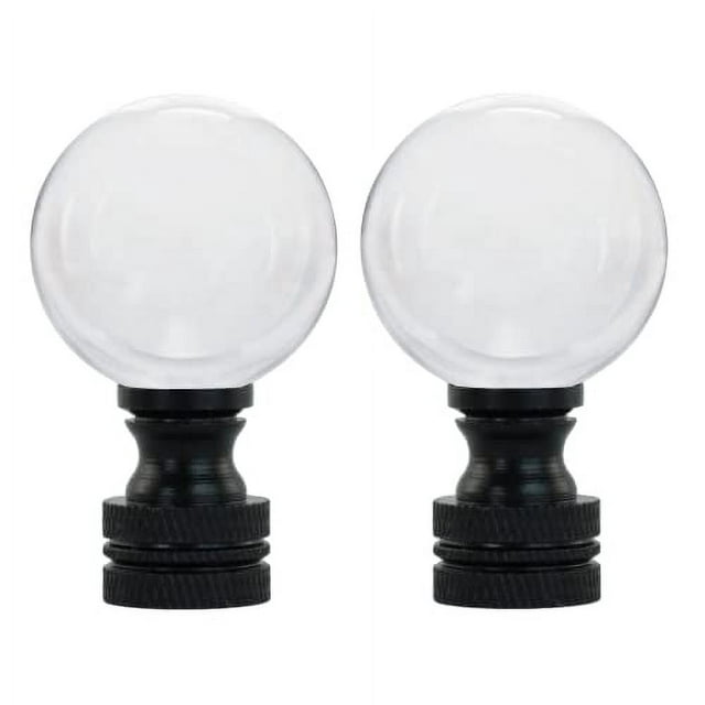 I Like That Lamp 2 Pack Decorative Lamp Finials (1.875" Tall, Crystal Ball, Black Base), Secure Lampshade to Table/Floor Lamp, Solid Metal Replacement Finial Set, 1/4-27 IPS Pipe Compatible