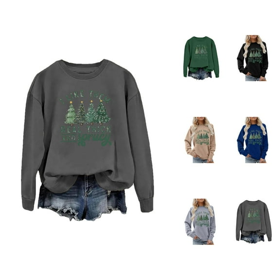 I Like Them Real Thick And Sprucey Christmas Sweatshirts for Women Long Sleeve Crewneck Funny Graphic Sweatshirt Pullover Top