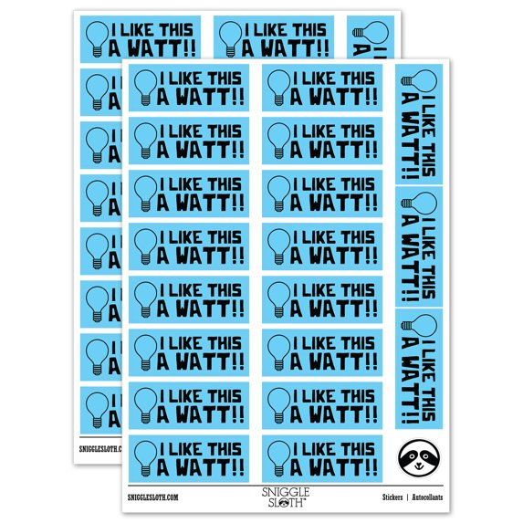 I Like This a Watt Lot Light Bulb Teacher Student School Sticker Set - Light Blue - Gloss Finish - 2.00" Large