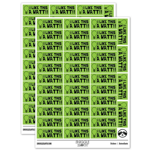 I Like This a Watt Lot Light Bulb Teacher Student School Sticker Set - Light Green - Gloss Finish - 1.5" Small