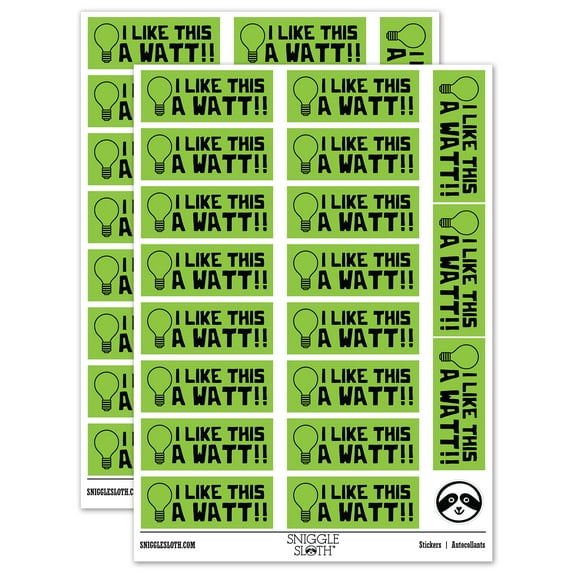 I Like This a Watt Lot Light Bulb Teacher Student School Sticker Set - Light Green - Matte Finish - 2.00" Large