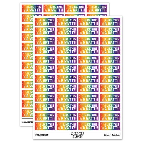 I Like This a Watt Lot Light Bulb Teacher Student School Sticker Set - Rainbow - Gloss Finish - 1.25" Mini