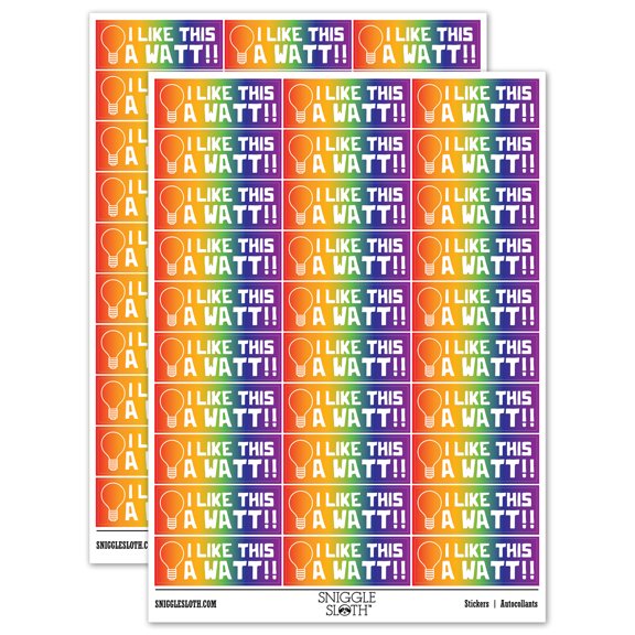 I Like This a Watt Lot Light Bulb Teacher Student School Sticker Set - Rainbow - Gloss Finish - 1.75" Medium