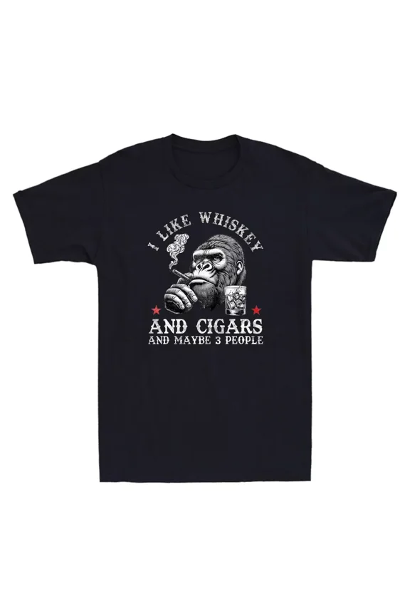 I Like Whiskey And Cigars Funny Gorilla Smoking Meme Retro Unisex T-Shirt