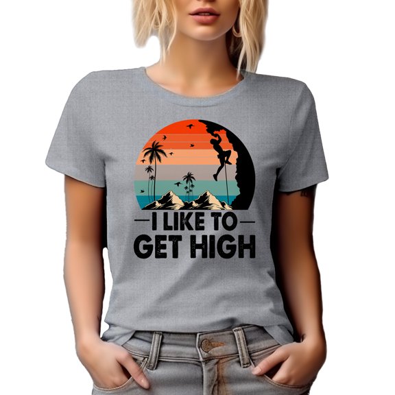 I Like to Get High, Retro Mountain Climber or Rock Climbing Enthusiast, Heather Grey T-Shirt, 3XL