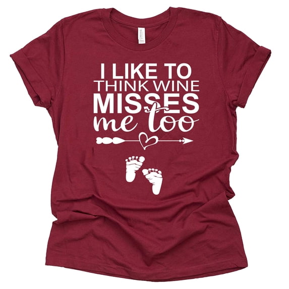 I Like to Think Wine Misses Me Too Shirt, Unisex Causal Short Sleeve Tees (Raspberry, X Large)