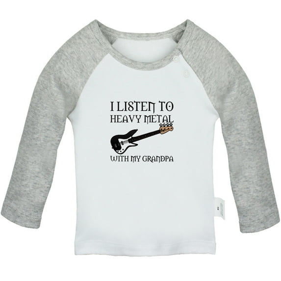 I Listen To Heavy Metal With My Grandpa Funny T shirt For Baby, Newborn Babies T-shirts, Infant Tops, 0-24M Kids Graphic Tees Clothing (Long Gray Raglan T-shirt, 0-6 Months)