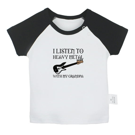 I Listen To Heavy Metal With My Grandpa Funny T shirt For Baby, Newborn Babies T-shirts, Infant Tops, 0-24M Kids Graphic Tees Clothing (Short Black Raglan T-shirt, 18-24 Months)