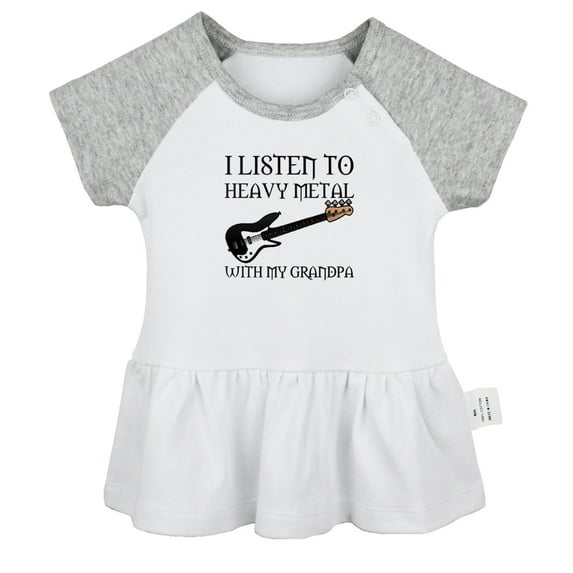 I Listen To Heavy Metal With My Grandpa Novelty Dresses For Baby, Newborn Babies Skirts, Infant Princess Dress, 0-24M Kids Graphic Clothes (Gray Raglan Dresses, 6-12 Months)