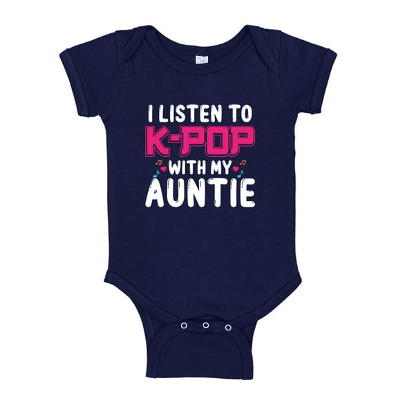 I Listen To K-Pop With My Auntie Baby Bodysuit One Piece 24 mo Navy Blue