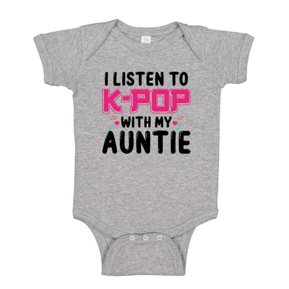 I Listen To K-Pop With My Auntie Baby Bodysuit One Piece NB Athletic Heather