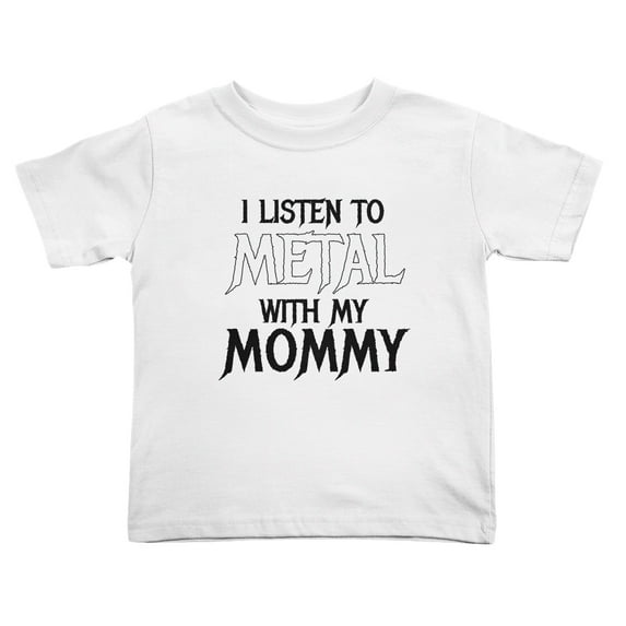 I Listen to Metal with My Mommy Funny Toddler T Shirts for Boys Girls (White, Youth XL)
