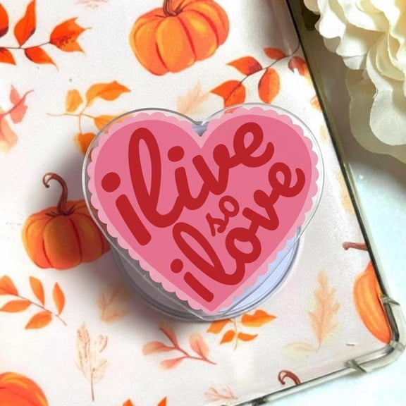 I Live So I Love MagSafe Phone Grip: Kawaii Pink Heart Magnetic Phone Holder, Ideal Valentine's Day Gift for Her, Couples Popgrip