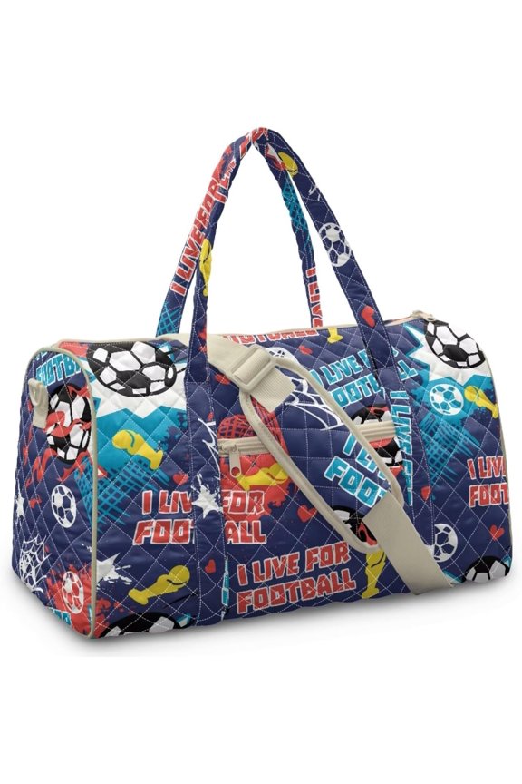 I Live for Football Quilted Tote Bag for 2026 World Cup Large Carry On Duffel Bag for Women Men with Zippered Pockets Heavy Duty Travel Luggage Bags
