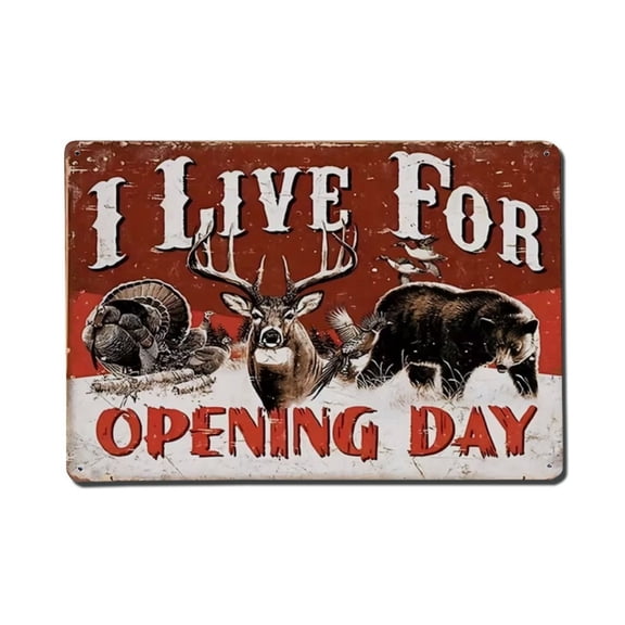 I Live for Opening Day- Deer & Turkey Hunting Scene Tin Sign Vintage Metal Poster Living Room Bar Man Cave Home Wall Art Decor 8x12inch