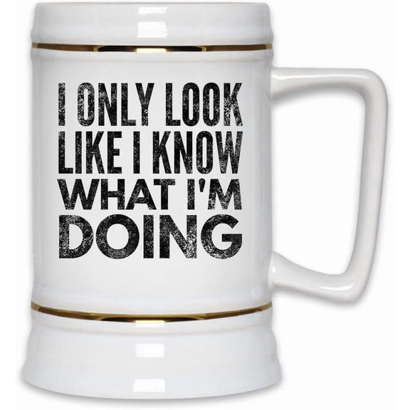 I Only Look Like I Know What I'm Doing – Funny 22oz Ceramic Beer Stein Mug | Relatable Gift for Coworkers & Friends – Birthday, Christmas, Work Party, Graduation