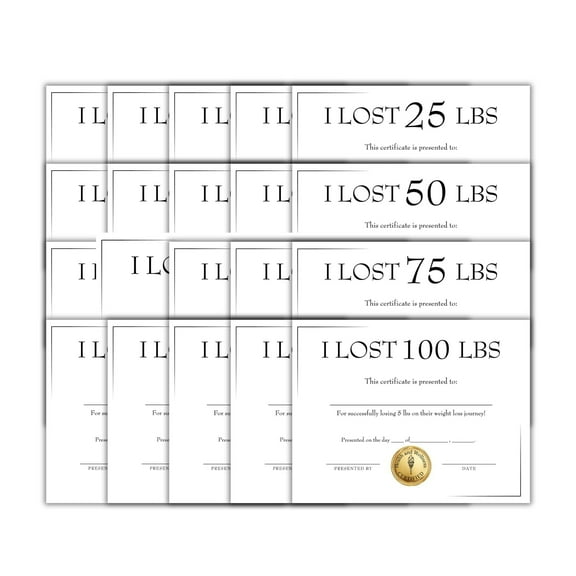 I Lost X lbs Pounds Certificate of Weight Loss Awards 20pk 8.5x11 Pictures With Goal Completion Personal Trainer Achievement Fill In Customize