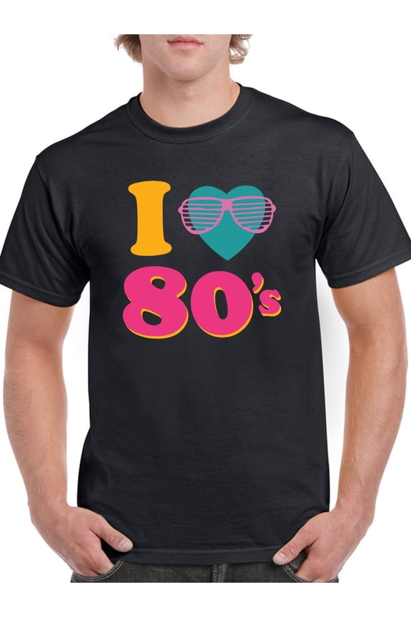 I Love 80'S Glasses Heart Men Black T-Shirt, Male x-Large