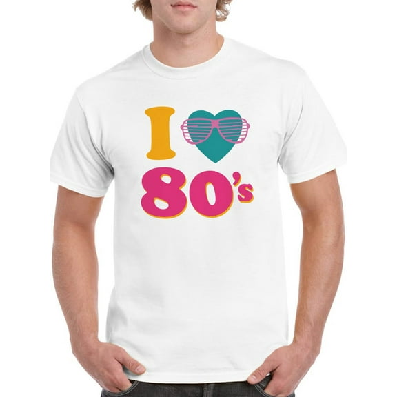 I Love 80'S Glasses Heart Men White T-Shirt, Male Small