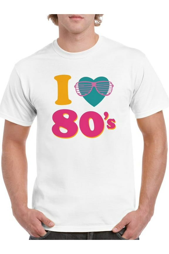 I Love 80'S Glasses Heart Men White T-Shirt, Male x-Large