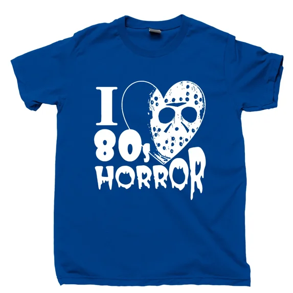 I Love 80s Horror Movies T-Shirt Halloween Jason Voorhees Tee,Royal Bue Color,Size L