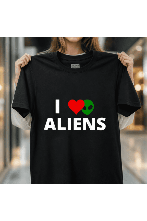 I Love Aliens Red Heart Extra-Terrestrial Sci-Fi Graphic Unisex T-Shirt, S - 5XL