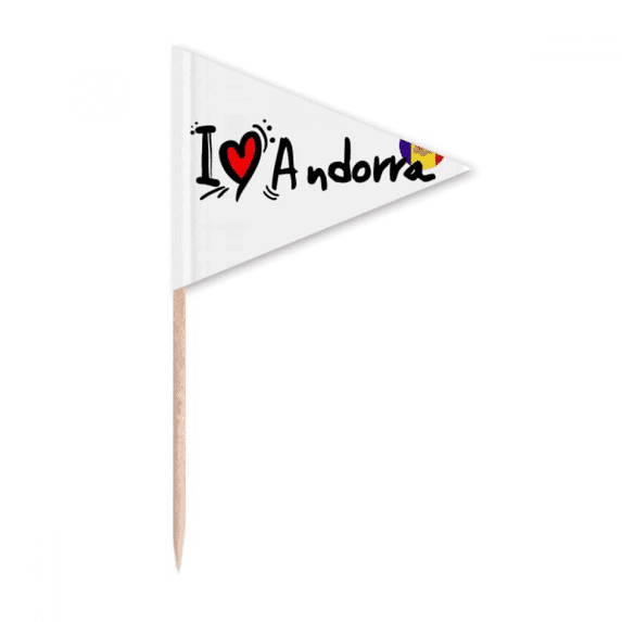I Love Andorra Word Flag Love Heart Illustration Toothpick Triangle Cupcake Toppers Flag