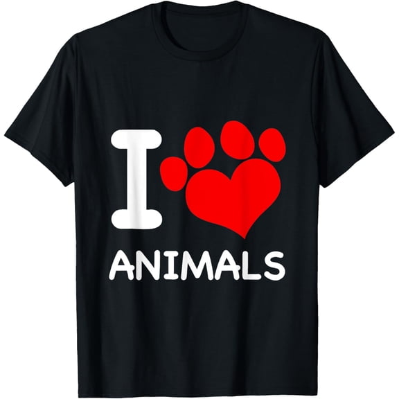 I Love Animals T-shirt with Heart Paw Print for Pet Lovers