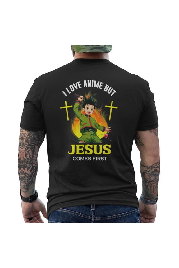 I Love Anime But Jesus Comes First Christian Japan Sword Back T-Shirt