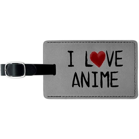 I Love Anime Written on Paper Leather Luggage ID Tag Suitcase Carry-On
