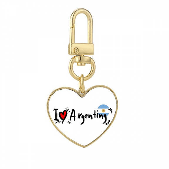 I Love Argenting Word Flag Love Heart Illustration Gold Heart Keychain Metal Keyring Holder