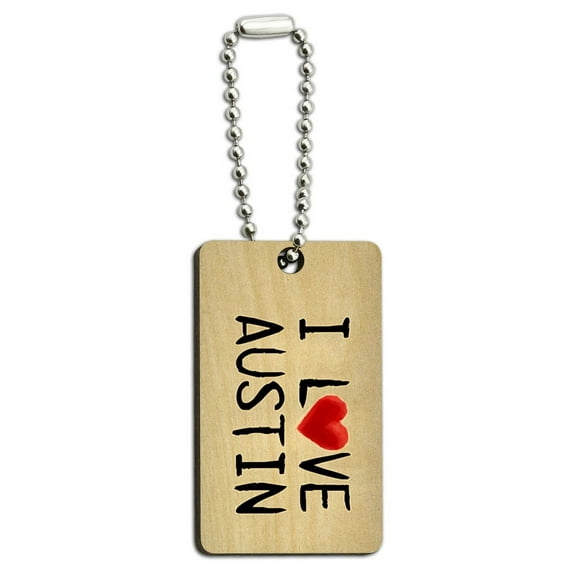 I Love Austin Written on Paper Wood Rectangle Key Chain