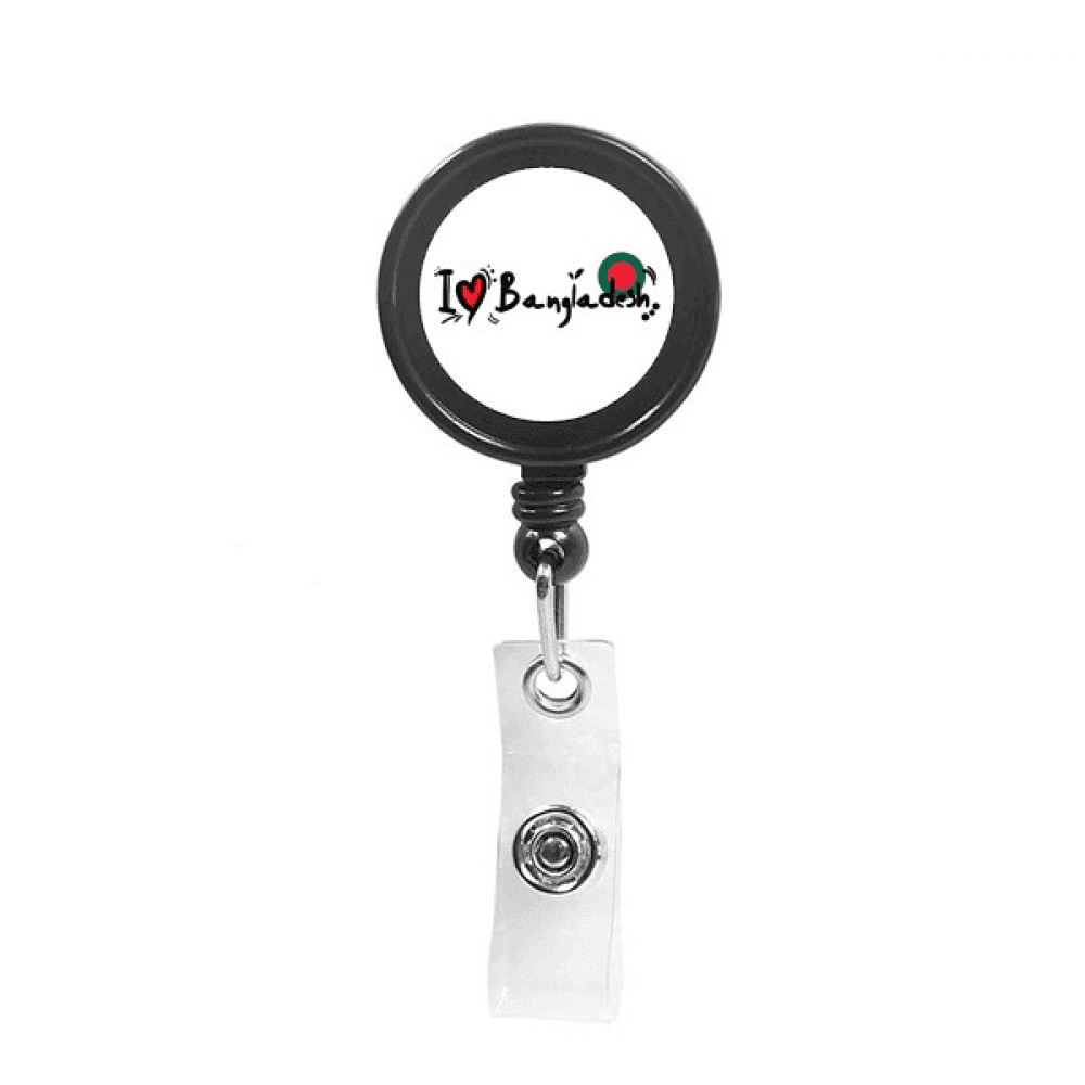I Love Bangladesh Word Flag Love Heart Illustration Retractable Keychain Badge Holder ID Badge