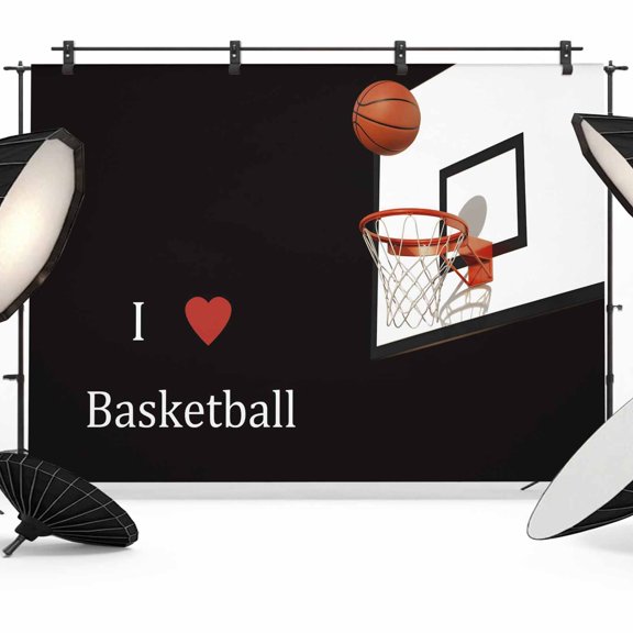 I Love Basketball Photography Backdrop 10x8FT, Black Simple Sports Theme Basketball Hoop Photo Backdrops, Background for Photography Studio Photo Studio Background, Back Drop for Photoshoot