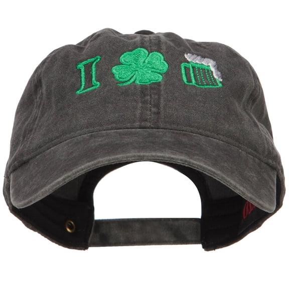 I Love Beer with Shamrock Embroidered Washed Cap - Black OSFM