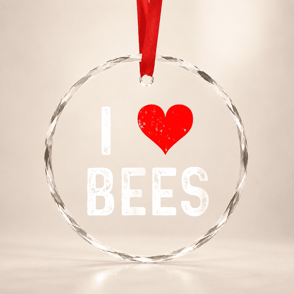 I Love Bees Heart Hive Honey Beekeeper Beekeeping Glass Ornament