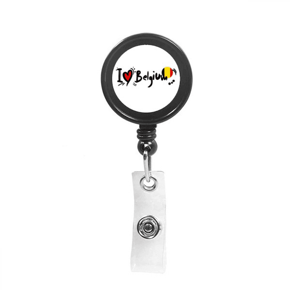 I Love Belgium Word Flag Love Heart Illustration Retractable Keychain Badge Holder ID Badge