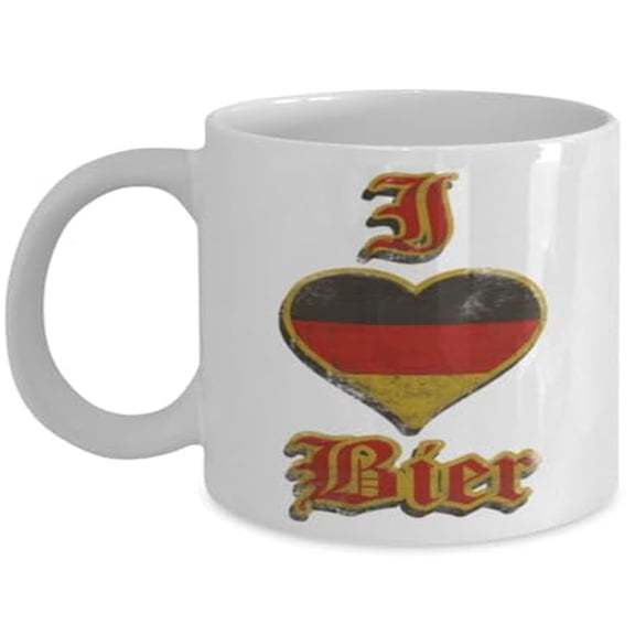 I Love Bier 11 oz Coffee Mug - Ideal Gift for Beer Lovers White Ceramic