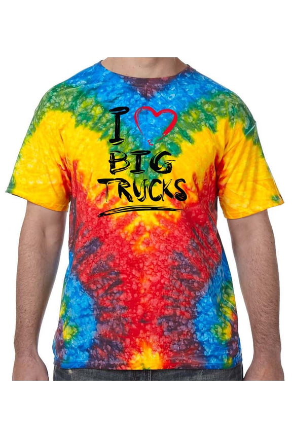 I Love Big Trucks Psychedelic Tie Dye Tee Shirt - Woodstock, Medium