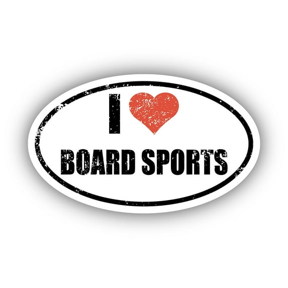 I Love Board Sports I Heart Euro Oval Sticker Vinyl 3M Decal 3 In x 5 In
