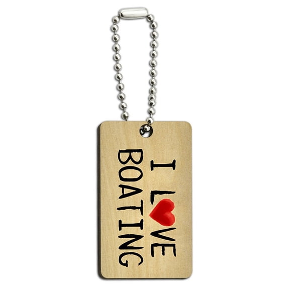 I Love Boating Written on Paper Wood Rectangle Key Chain